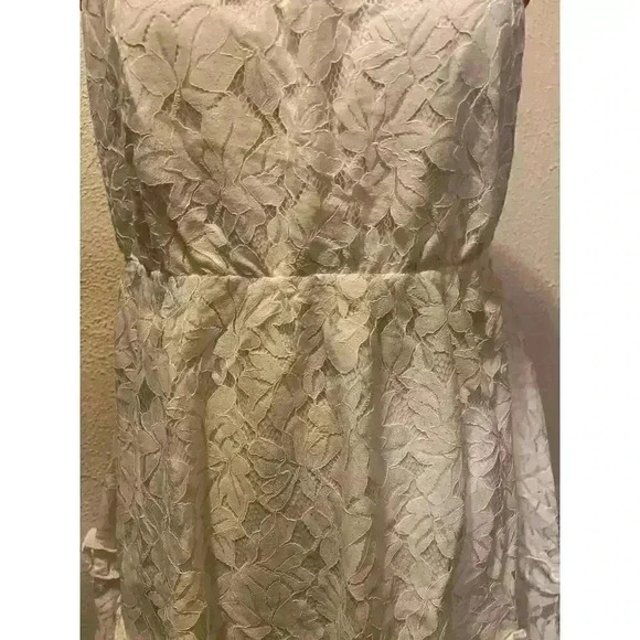 Ruffle Lace Frilled Neck Empire Waist Mini Dress White NWT Size L - Picture 5 of 12